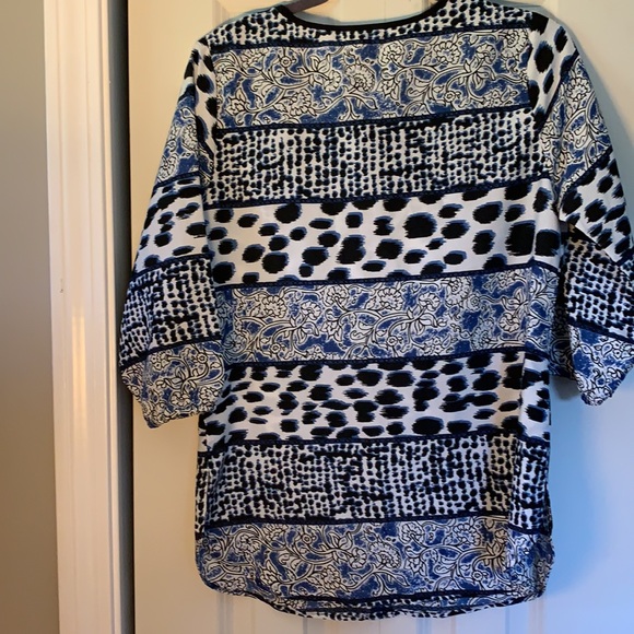 Anthia Femme Blue & White 3/4 Length Buttoned-down Blouse, Size Small - Picture 6 of 6